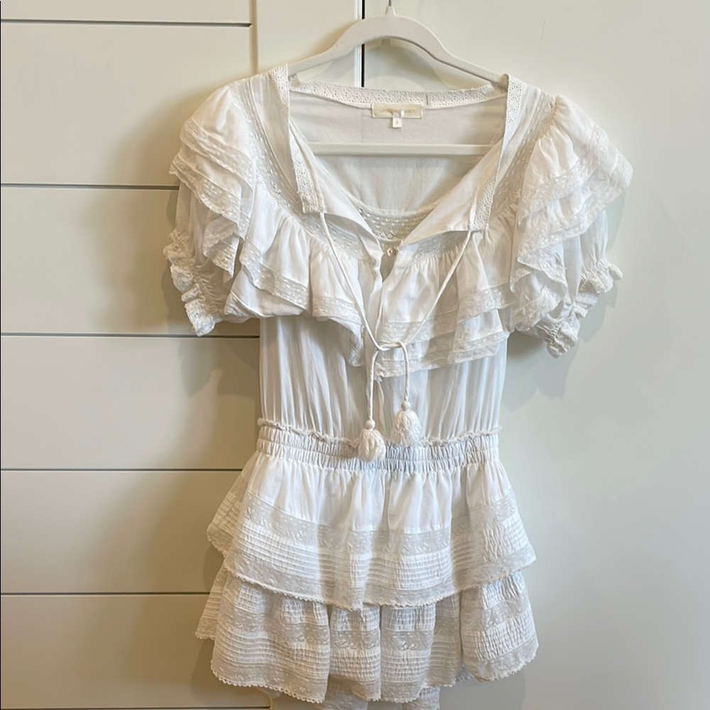 Love Shack Fancy Ruffled White Mini Dress